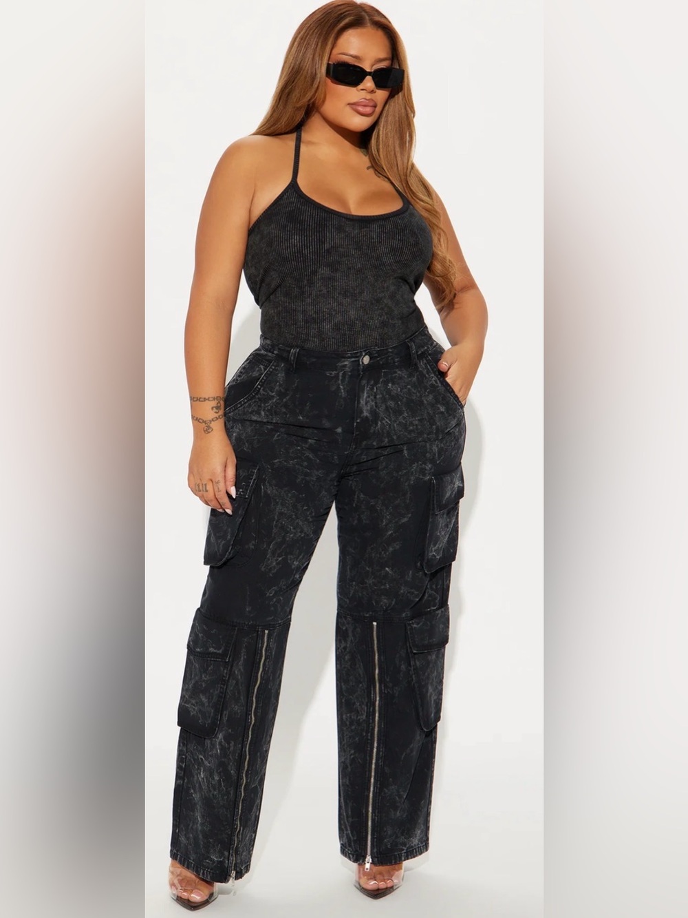 ZARA ATTICO Dupe Relaxed Mid-rise Wide Leg black Multi Pocket Cargo jeans size S